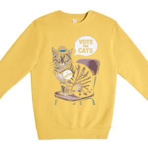 Vote For Cats Funny Cat Supporter In Elections Premium Crewneck Sweatshirt