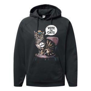 Vote For Cats Funny Cat Supporter In Elections Performance Fleece Hoodie