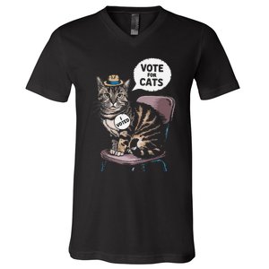 Vote For Cats Funny Cat Supporter In Elections V-Neck T-Shirt