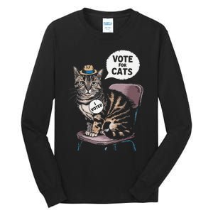 Vote For Cats Funny Cat Supporter In Elections Tall Long Sleeve T-Shirt