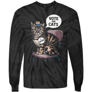 Vote For Cats Funny Cat Supporter In Elections Tie-Dye Long Sleeve Shirt