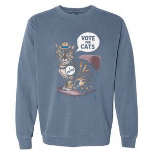 Vote For Cats Funny Cat Supporter In Elections Garment-Dyed Sweatshirt