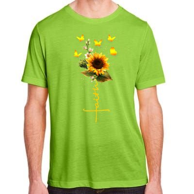 Vintage Faith Cross Sunflower Butterflies Flowers Christians Adult ChromaSoft Performance T-Shirt