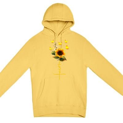 Vintage Faith Cross Sunflower Butterflies Flowers Christians Premium Pullover Hoodie