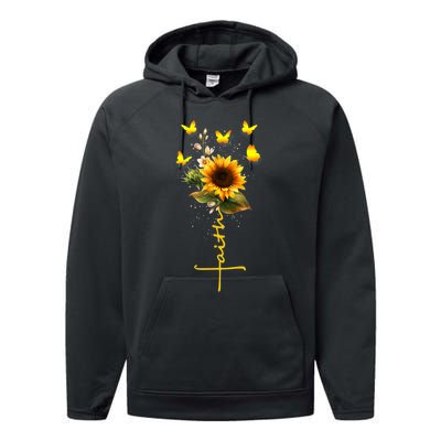 Vintage Faith Cross Sunflower Butterflies Flowers Christians Performance Fleece Hoodie