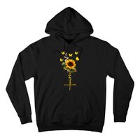 Vintage Faith Cross Sunflower Butterflies Flowers Christians Hoodie