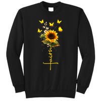 Vintage Faith Cross Sunflower Butterflies Flowers Christians Sweatshirt