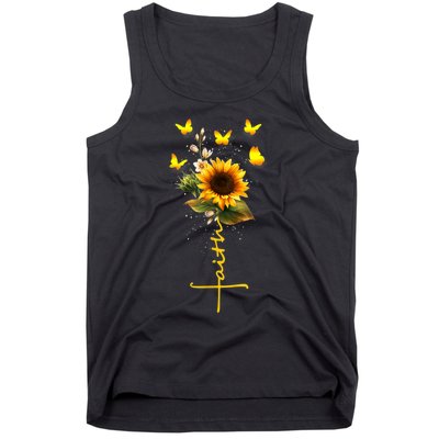 Vintage Faith Cross Sunflower Butterflies Flowers Christians Tank Top