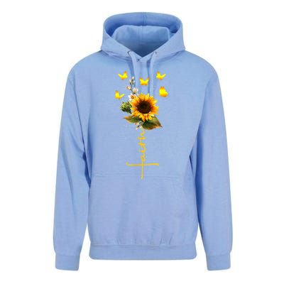 Vintage Faith Cross Sunflower Butterflies Flowers Christians Unisex Surf Hoodie