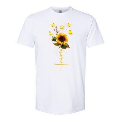 Vintage Faith Cross Sunflower Butterflies Flowers Christians Softstyle CVC T-Shirt