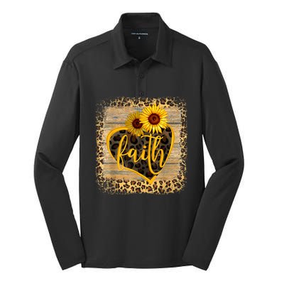 Vintage Faith Cross Sunflower Butterflies Flowers Christians Silk Touch Performance Long Sleeve Polo