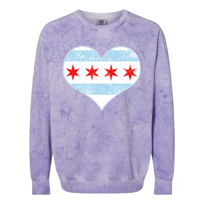 Vintage Faded Chicago Flag Heart Gift Colorblast Crewneck Sweatshirt