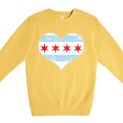 Vintage Faded Chicago Flag Heart Gift Premium Crewneck Sweatshirt