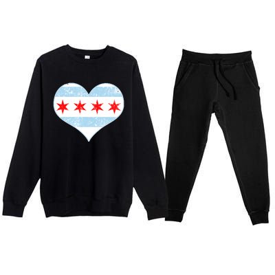 Vintage Faded Chicago Flag Heart Gift Premium Crewneck Sweatsuit Set