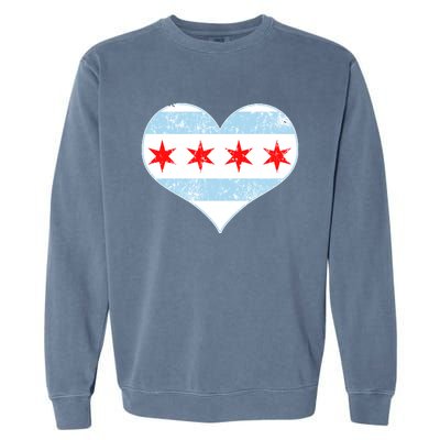 Vintage Faded Chicago Flag Heart Gift Garment-Dyed Sweatshirt