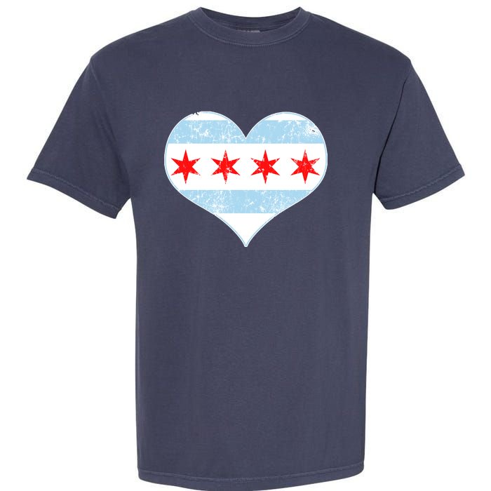 Vintage Faded Chicago Flag Heart Gift Garment-Dyed Heavyweight T-Shirt