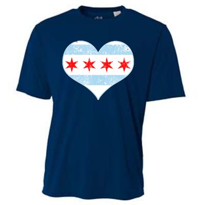 Vintage Faded Chicago Flag Heart Gift Cooling Performance Crew T-Shirt