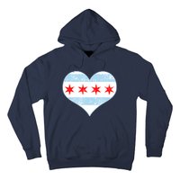 Vintage Faded Chicago Flag Heart Gift Hoodie