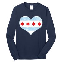 Vintage Faded Chicago Flag Heart Gift Long Sleeve Shirt