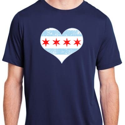 Vintage Faded Chicago Flag Heart Gift Adult ChromaSoft Performance T-Shirt