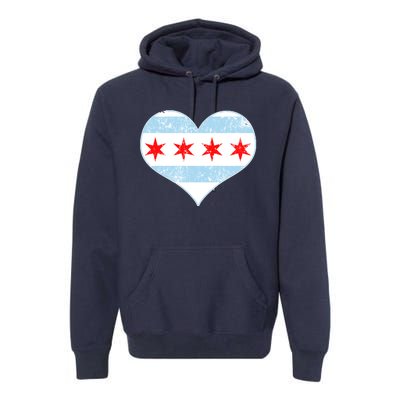 Vintage Faded Chicago Flag Heart Gift Premium Hoodie