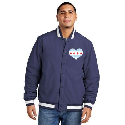 Vintage Faded Chicago Flag Heart Gift Insulated Varsity Jacket