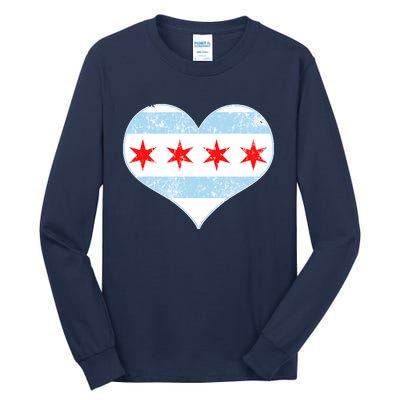 Vintage Faded Chicago Flag Heart Gift Tall Long Sleeve T-Shirt