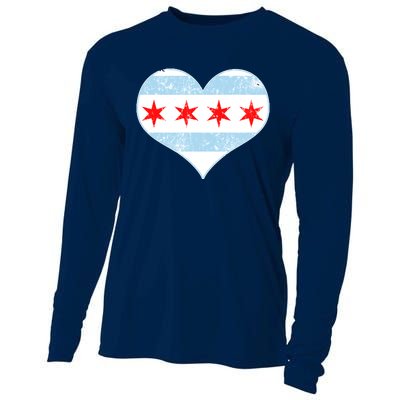 Vintage Faded Chicago Flag Heart Gift Cooling Performance Long Sleeve Crew