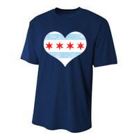 Vintage Faded Chicago Flag Heart Gift Performance Sprint T-Shirt