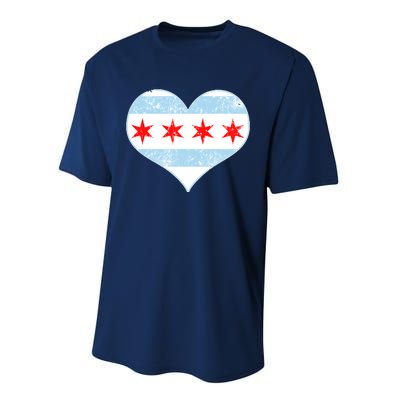 Vintage Faded Chicago Flag Heart Gift Performance Sprint T-Shirt