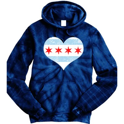 Vintage Faded Chicago Flag Heart Gift Tie Dye Hoodie