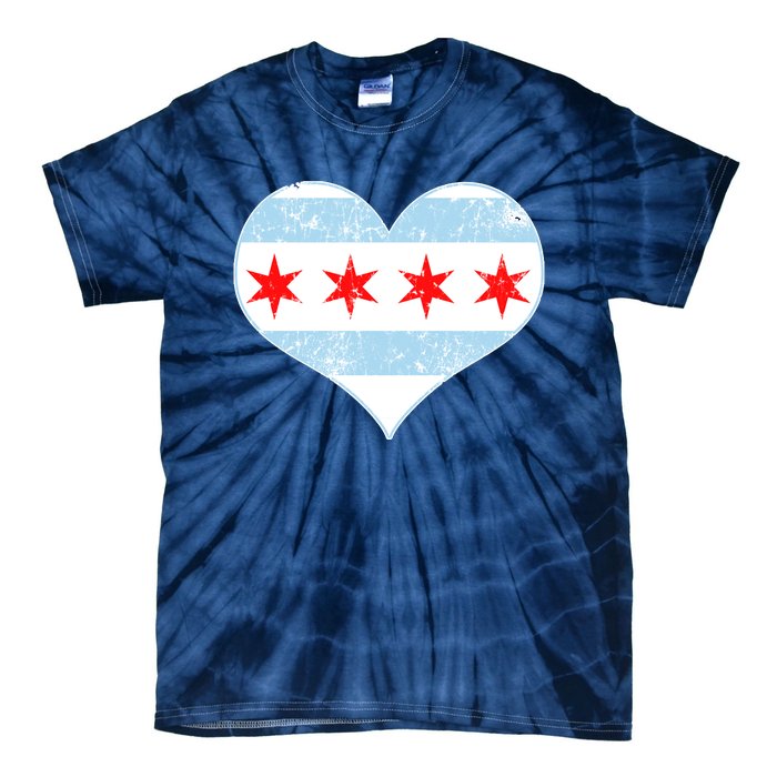 Vintage Faded Chicago Flag Heart Gift Tie-Dye T-Shirt