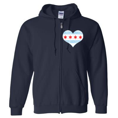 Vintage Faded Chicago Flag Heart Gift Full Zip Hoodie