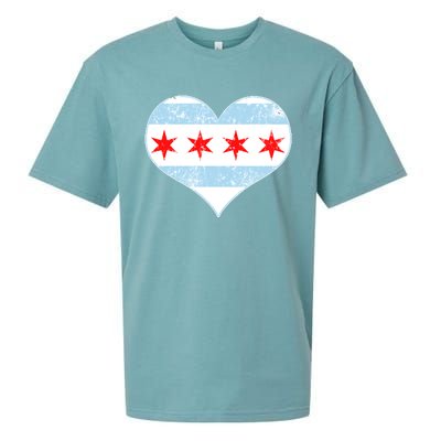 Vintage Faded Chicago Flag Heart Gift Sueded Cloud Jersey T-Shirt