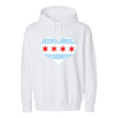 Vintage Faded Chicago Flag Heart Gift Garment-Dyed Fleece Hoodie