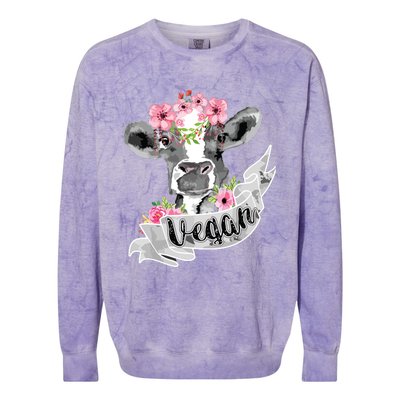 Vegan Funny Cow With Flower Headband Gift Colorblast Crewneck Sweatshirt