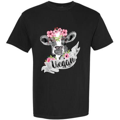 Vegan Funny Cow With Flower Headband Gift Garment-Dyed Heavyweight T-Shirt