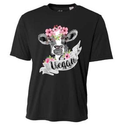 Vegan Funny Cow With Flower Headband Gift Cooling Performance Crew T-Shirt