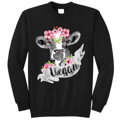 Vegan Funny Cow With Flower Headband Gift Sweatshirt