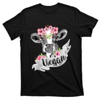 Vegan Funny Cow With Flower Headband Gift T-Shirt