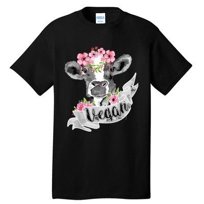 Vegan Funny Cow With Flower Headband Gift Tall T-Shirt