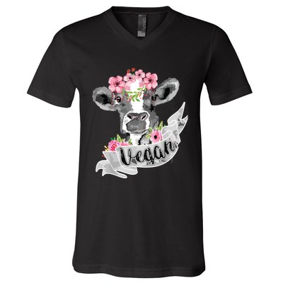 Vegan Funny Cow With Flower Headband Gift V-Neck T-Shirt