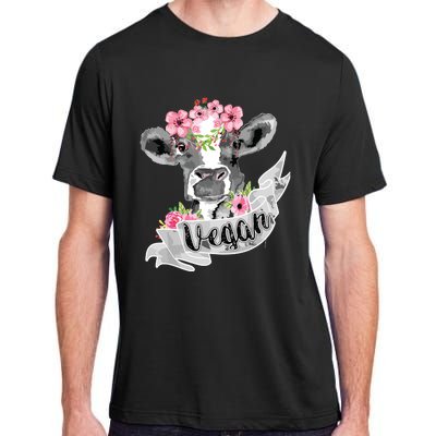 Vegan Funny Cow With Flower Headband Gift Adult ChromaSoft Performance T-Shirt