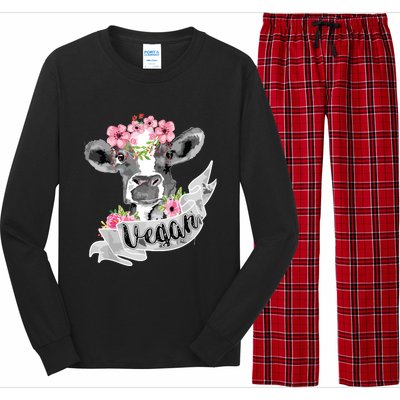 Vegan Funny Cow With Flower Headband Gift Long Sleeve Pajama Set