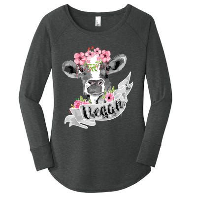 Vegan Funny Cow With Flower Headband Gift Women's Perfect Tri Tunic Long Sleeve Shirt