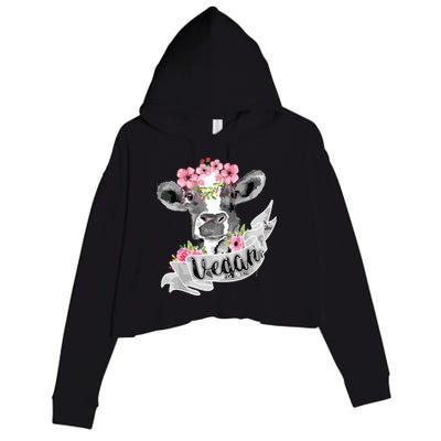 Vegan Funny Cow With Flower Headband Gift Crop Fleece Hoodie