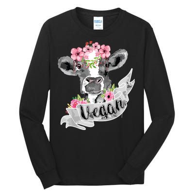 Vegan Funny Cow With Flower Headband Gift Tall Long Sleeve T-Shirt