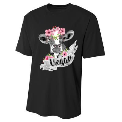 Vegan Funny Cow With Flower Headband Gift Performance Sprint T-Shirt