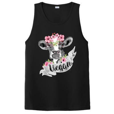 Vegan Funny Cow With Flower Headband Gift PosiCharge Competitor Tank