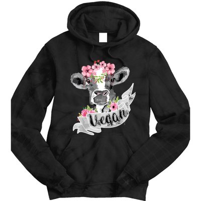 Vegan Funny Cow With Flower Headband Gift Tie Dye Hoodie